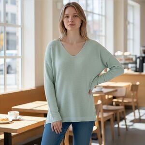 Banana Republic Green Linen V Neck Sweater Small